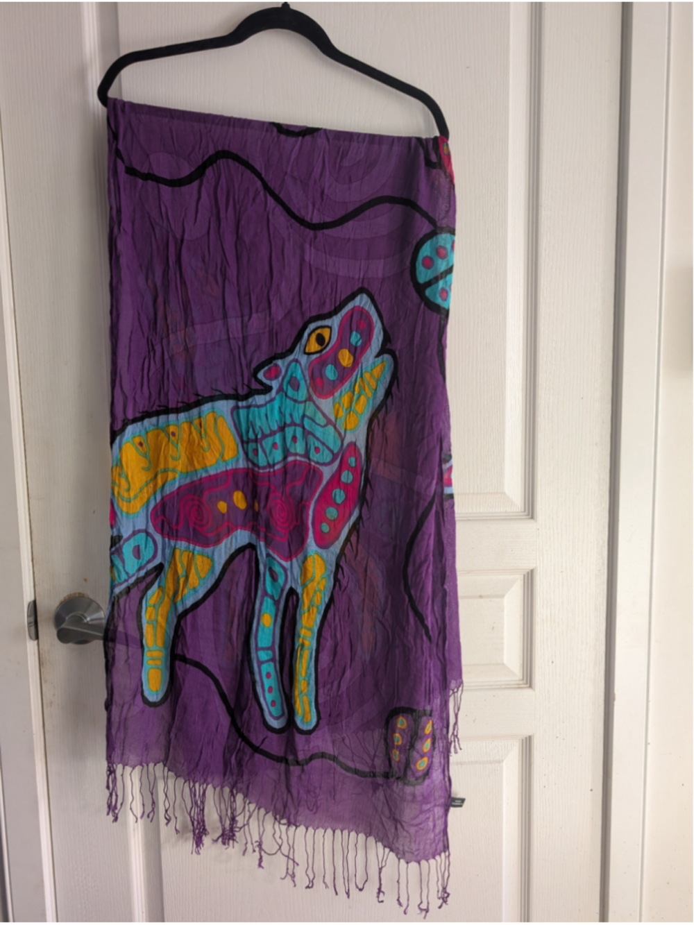 Women's Native Northwest Scarf One Size Purple Blue Wolf Print Viscose